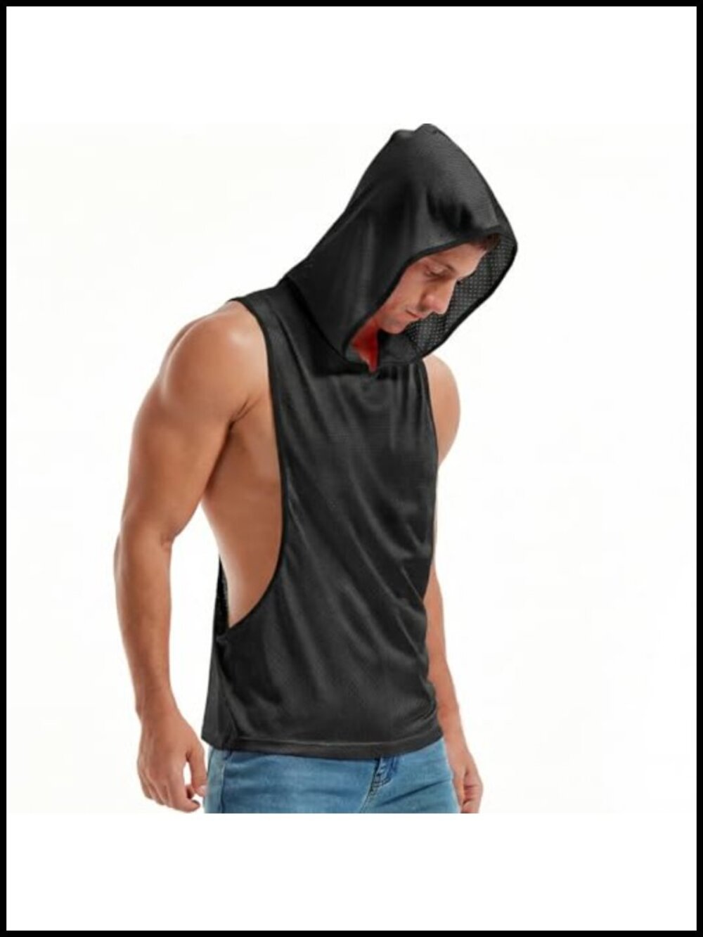 Men's Sleeveless Hooded Mesh Workout Tank Top Gym Fitness Shirt